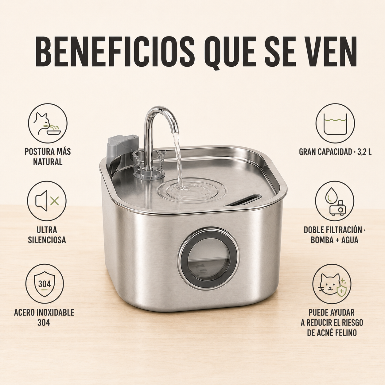 Nekora™ — 3.2L Fuente Inoxidable y Silenciosa